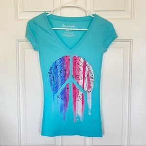 AEROPOSTALE • Women’s Blue V-Neck T-Shirt with Peace Sign Size- XS